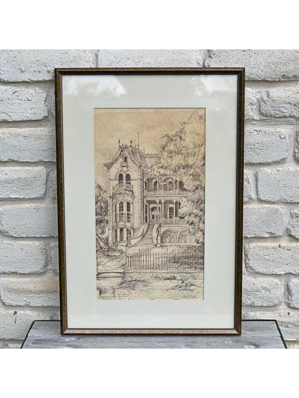 Austin Texas John Bremond Jr House Mansion Pen Ink Drawing Mal Ellis Graphic